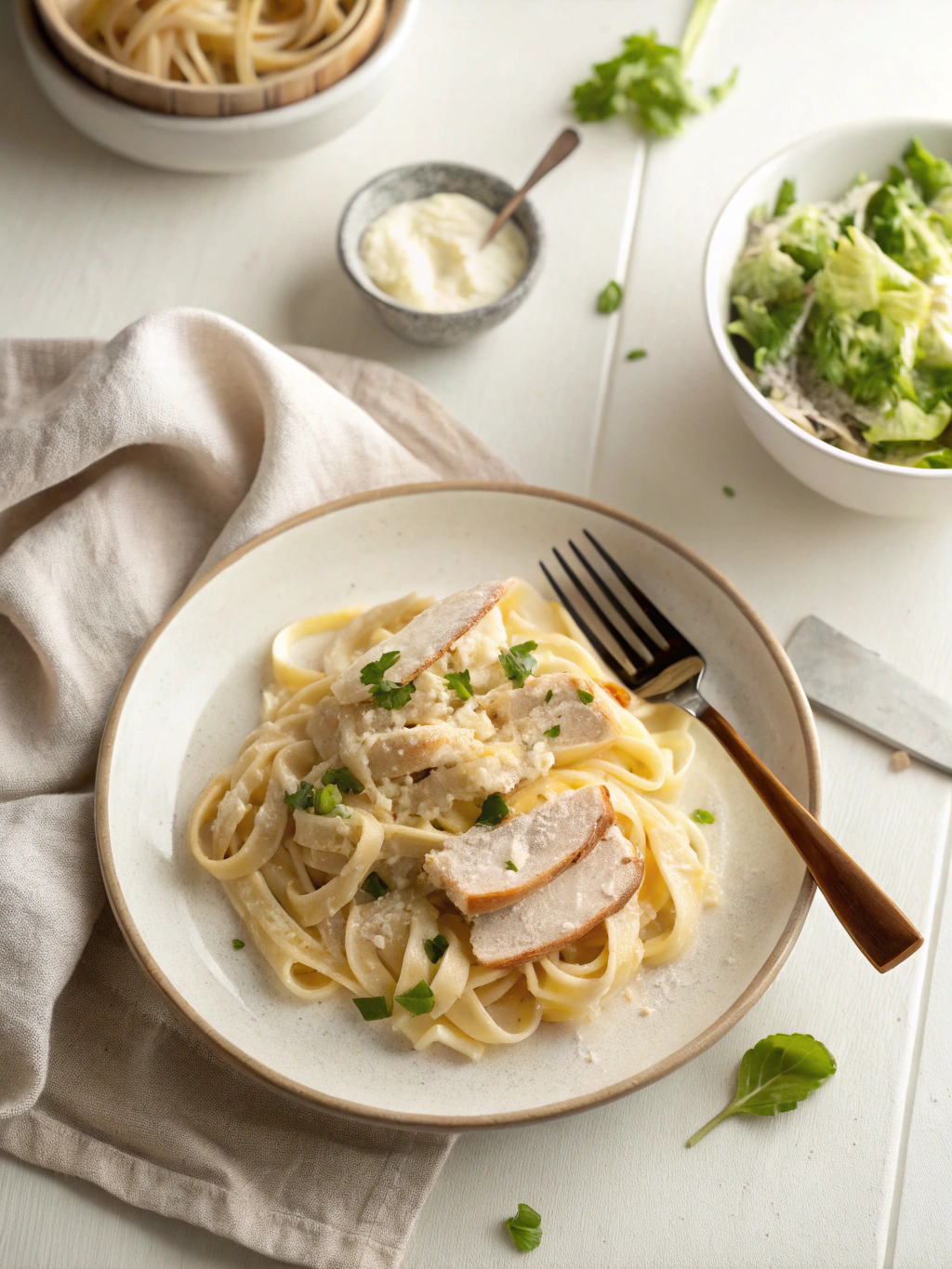 Low Calorie Chicken Alfredo serving suggestion